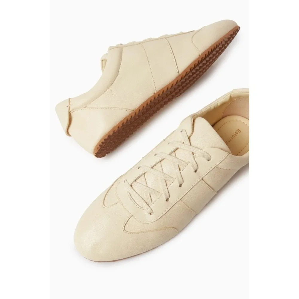 NEW Reformation Terra Sneakers in Cream Puff Leather Low Top Lace Up Trainers 6
